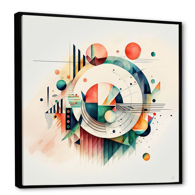 Art géométrique multicolore - peinture sur toile, H 36 po x l 36 po x P 1,5 po, Toile avec cadre flottant noir