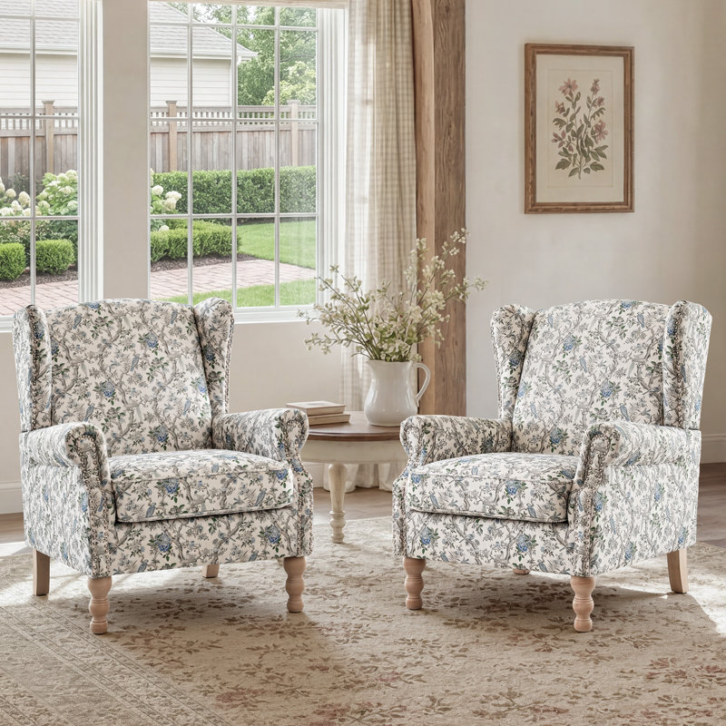 Fauteuil à oreilles tapissier extra large 30,9 po Farmhouse avec pieds en bois massif pour le salon, la chambre à coucher et le coin (ensemble de 2)