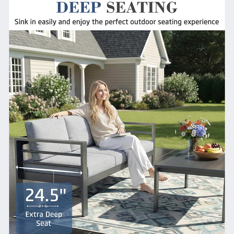 Aluminum Patio 5 Seats Modern Outdoor Furniture With Coffee Table, Gray