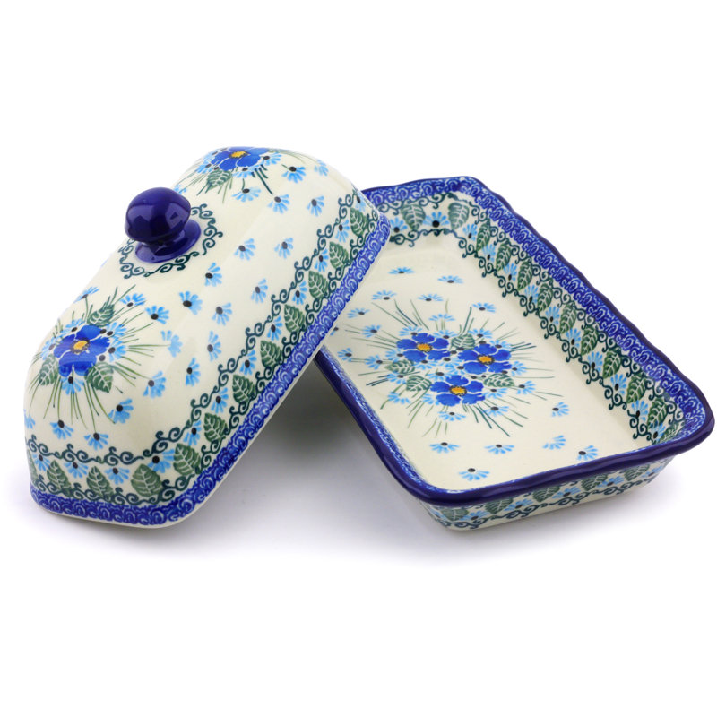 Forget Me Not Stoneware Butter Dish