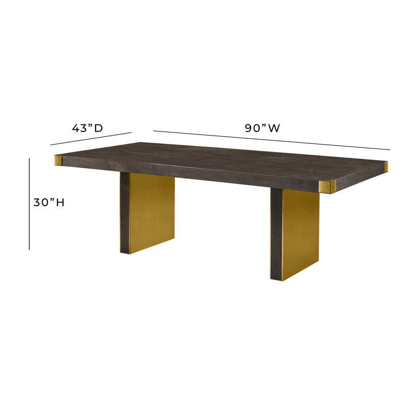 Selena Chocolate Brown Ash Wood Rectangular Dining Table with Brass Base