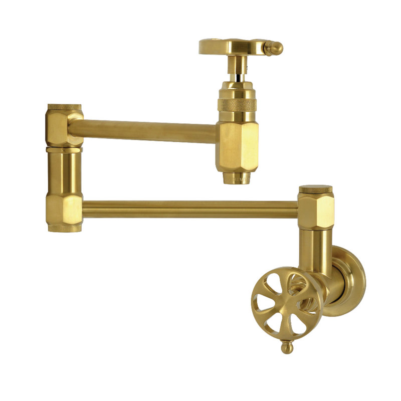 Kingston Belknap Wall Mount Pot Filler Faucet, Brushed Brass
