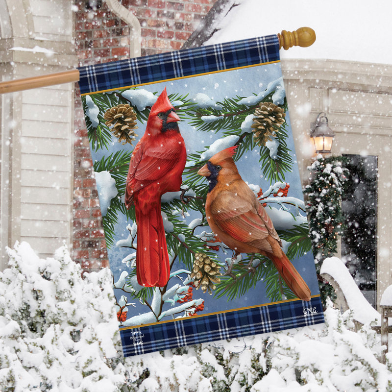 Wintertime Cardinal Pair House Flag