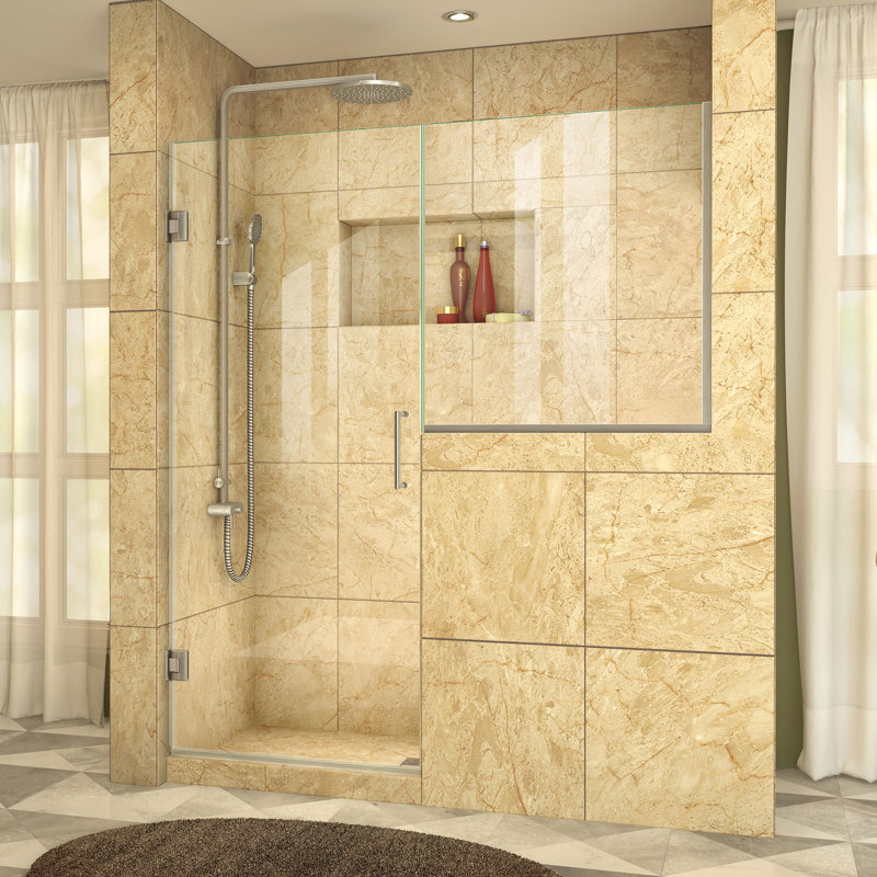 Unidoor Plus 58" W x 72" H Pivot Frameless Shower Door with ClearMax™ Technology, Brushed Nickel