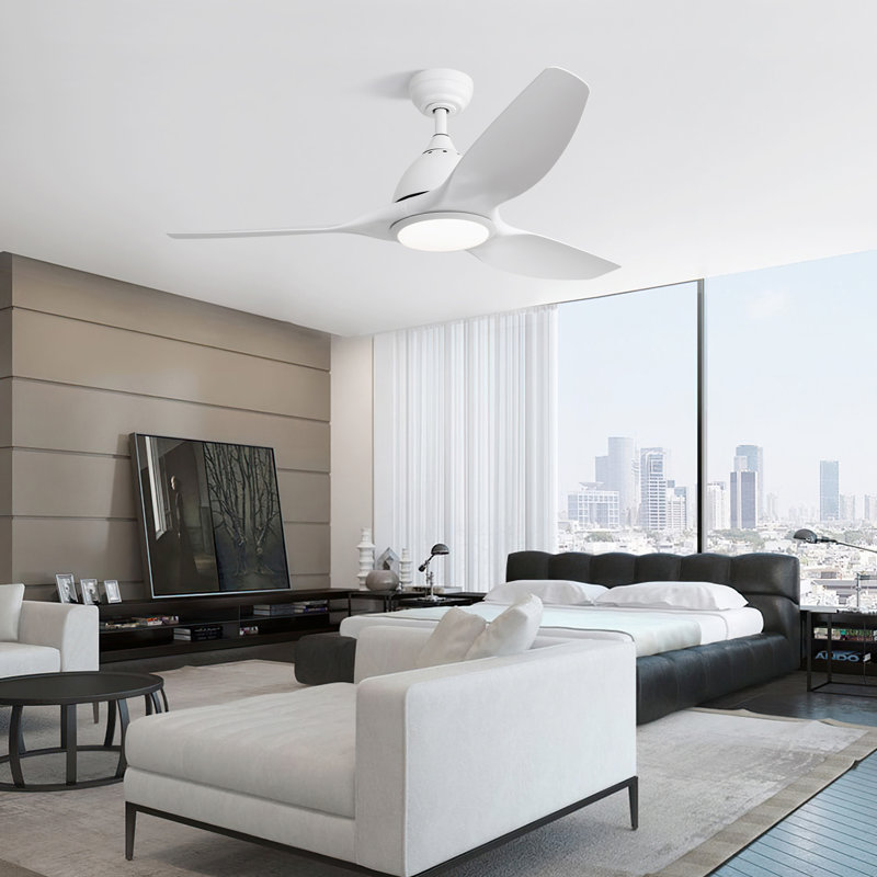 52 Inch Ceiling Fan With Light And 6-Speed Remote Control 3 ABS Fan Blades White For Bredoom Patio