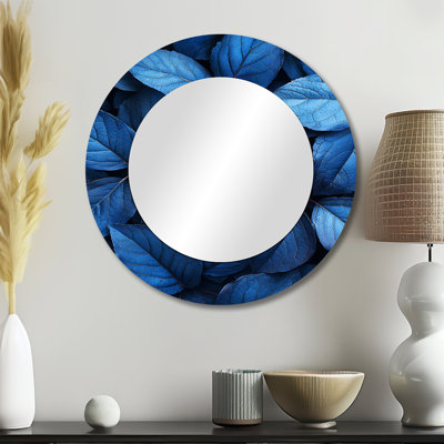 Midnight Blue Leaves Tranquillity I - Floral Wall Mirror Art - Printed On Metal