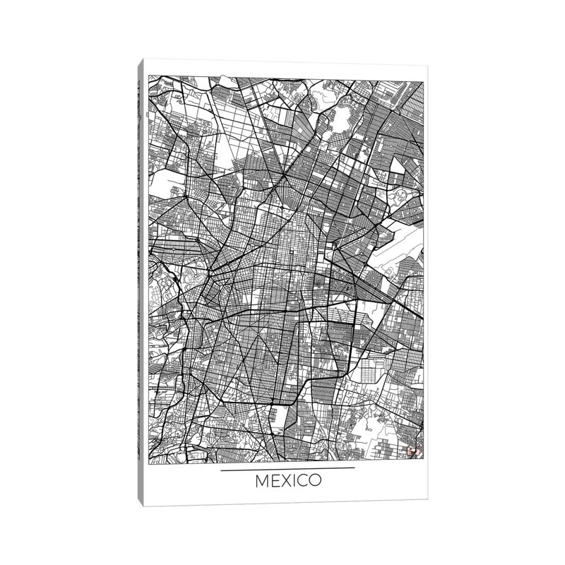 Mexico Minimal Urban Blueprint Map by Hubert Roguski - Wrapped Canvas Print, 20.32 cm H x 30.48 cm W