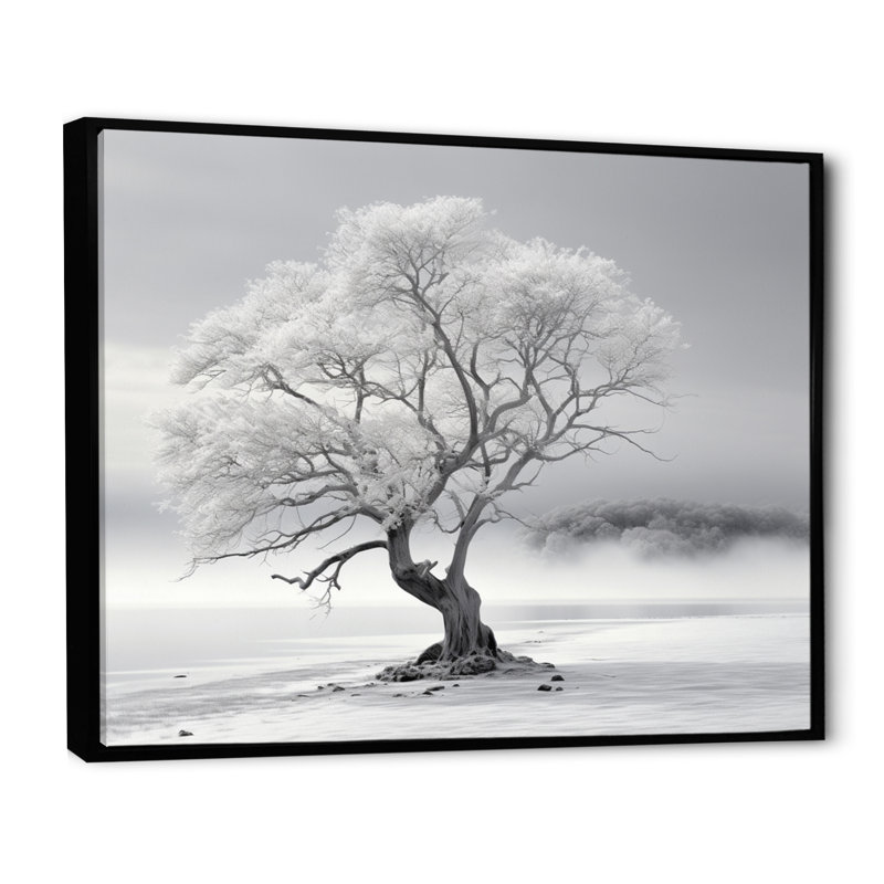 Grey White Tree Subtle Serenade III - Floral Wall Art Living Room86, Noir, H 34 po x l 44 po x P 1,5 po