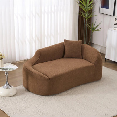 Chaise longue moderne en chenille courbée, canapé-lit à assise profonde avec coussin, canapé-lit pour salon, chambre à coucher et appartement, caramel