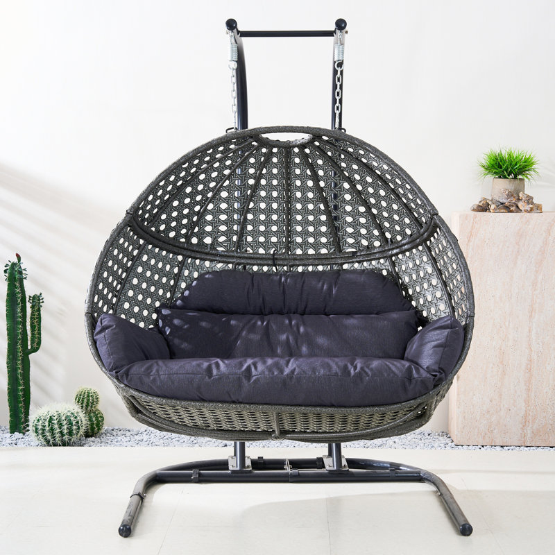 2-person Wicker Swing Chair With Stand