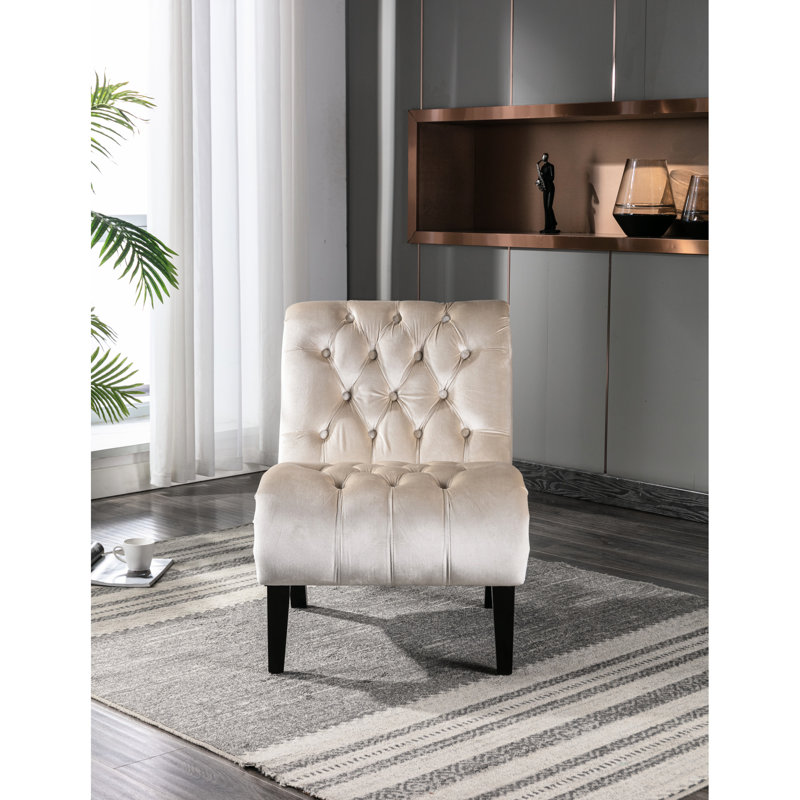 Fauteuil en velours confortable avec pieds en bois pour siège de bureau, Beige