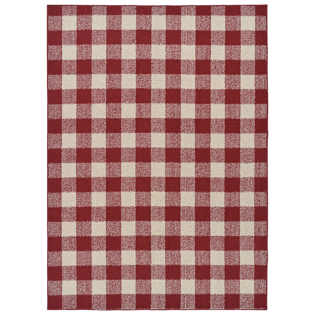 Trosclair Country Living Buffalo Plaid 5 Ft. X 7 Ft. Indoor/Outdoor Area Rug Chili/Ivory Laurel Foundry Modern Farmhouse® Rug 