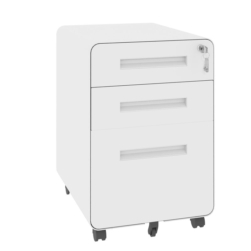 3 classeurs mobiles blancs avec serrure, entièrement assemblés pour le bureau, pouvant accueillir des dossiers de format A4 / lettre, verrouillage central, grande capacité de tiroir à 3 tiroirs, métal, bureau, support pour mécanisme de sécurité,