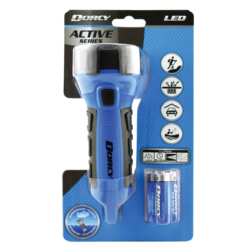 Lampe de poche del intégrée à piles 8,88 ", bleu