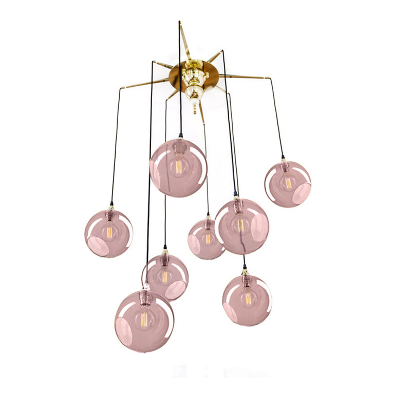 Luminaire suspendu sphère à 8 lumières Flash, Rose