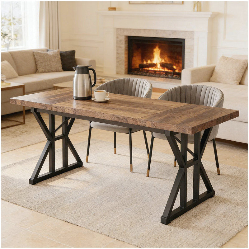 X-shaped Design Kitchen Table,Dining Table,Computer desk, Brown, Black