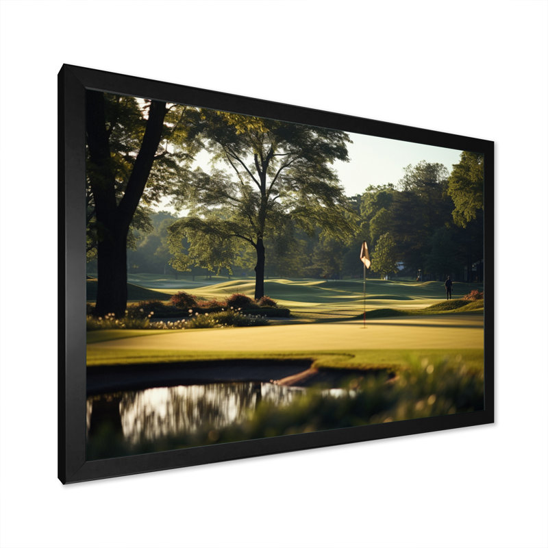 " Golf Putting Green Tranquility I ", 30" H x 40" W x 1.5" D, Black Picture Framed