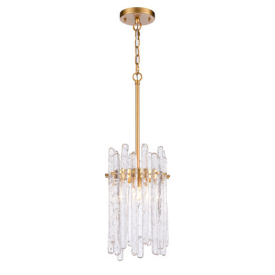 Luminaire suspendu glaçons en laiton avec tiges en verre texturé faites à la main