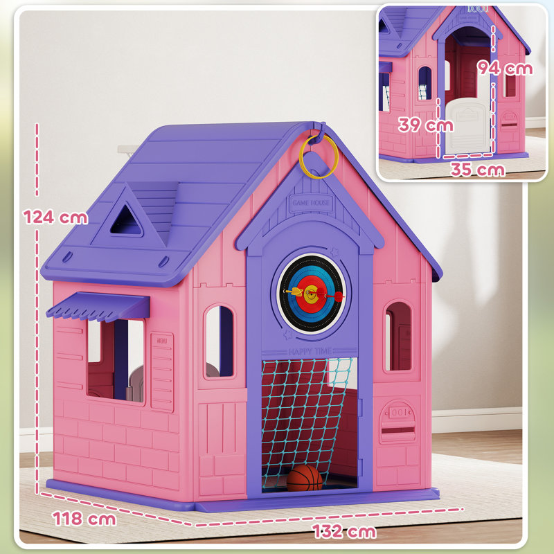 HOMCOM 299.72cm W x 299.72cm D Outdoor PP Playhouse, Pink