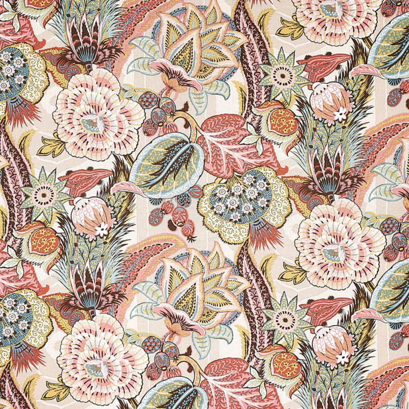 Zanzibar Linen Print Fabric, Pink/Green