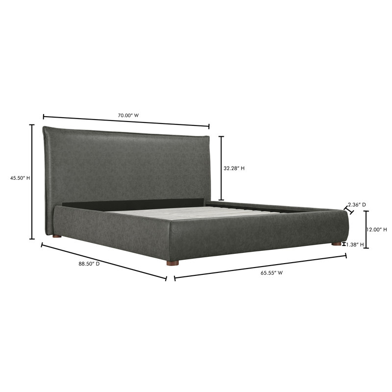 Timothy Upholstered Low Profile Platform Bed, Queen, 45.5, Dark Grey Faux Leather