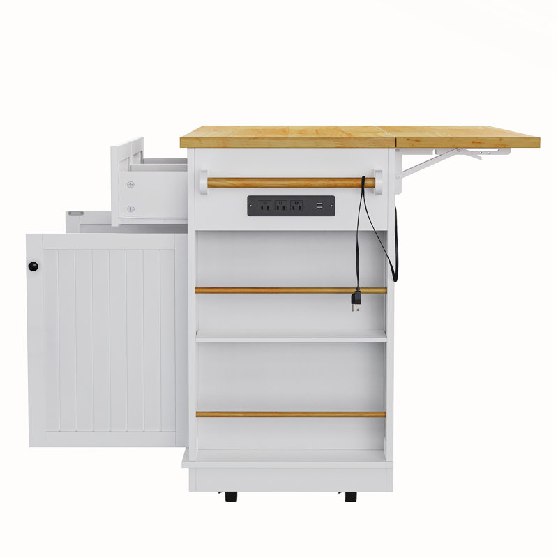 Kitchen Island with Drop Leaf, White