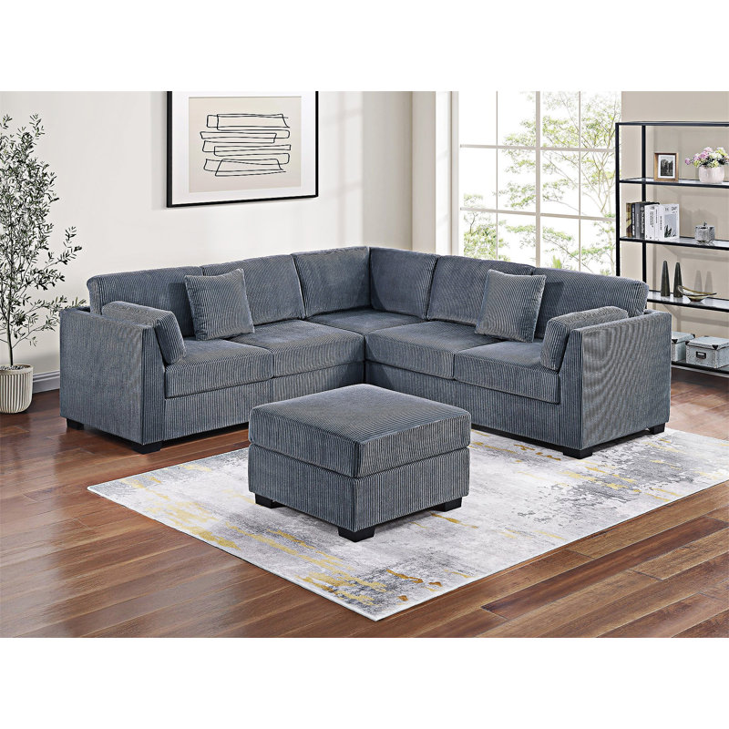 Canapé modulaire rembourré avec repose-pieds, Gris foncé