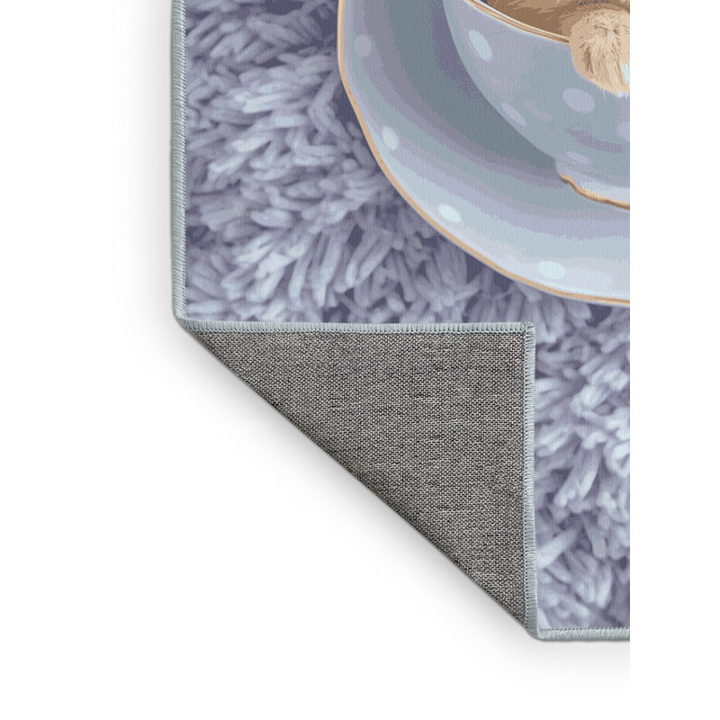 Tapis abstrait moderne et contemporain lavable à la machine de couleur champlost de Pâques en gris - Reliure bleu ciel, 5 x 7