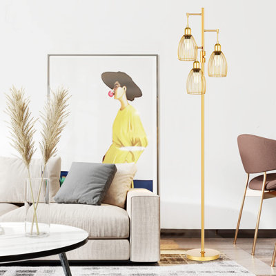 Élégante lampe sur pied rétro industrielle avec abat-jour cage