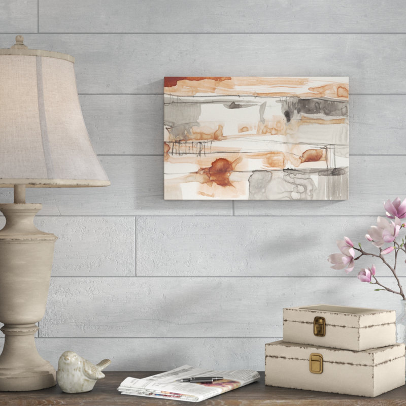 «Terra Cotta Lines II», peinture sur toile, H 12 po x l 18 po, Non, Toile tendue