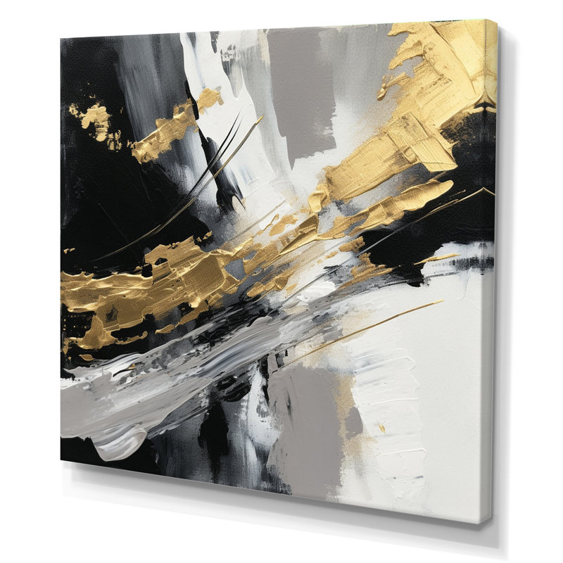 Golden River Wildness, abstrait or et noir - peinture abstraite, art mural, 36" H x 36" W, Toile tendue