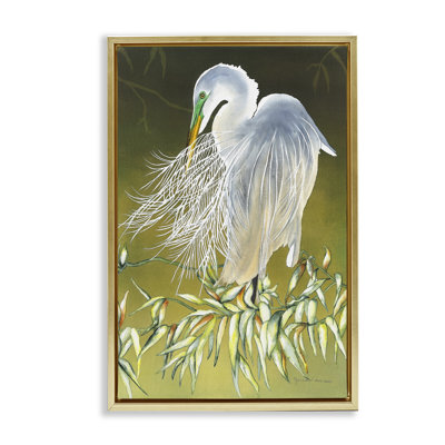 Toile héron avec plumes détaillées par Christine Reichow