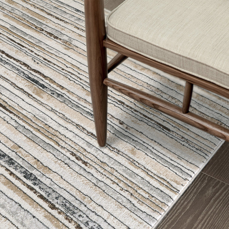 Modern Minimalist Striped Area Rug in Brown/Cream/Gray for Living Room, Hallway, Entryway Rugs, Rectangle 2'11" x 4'11"