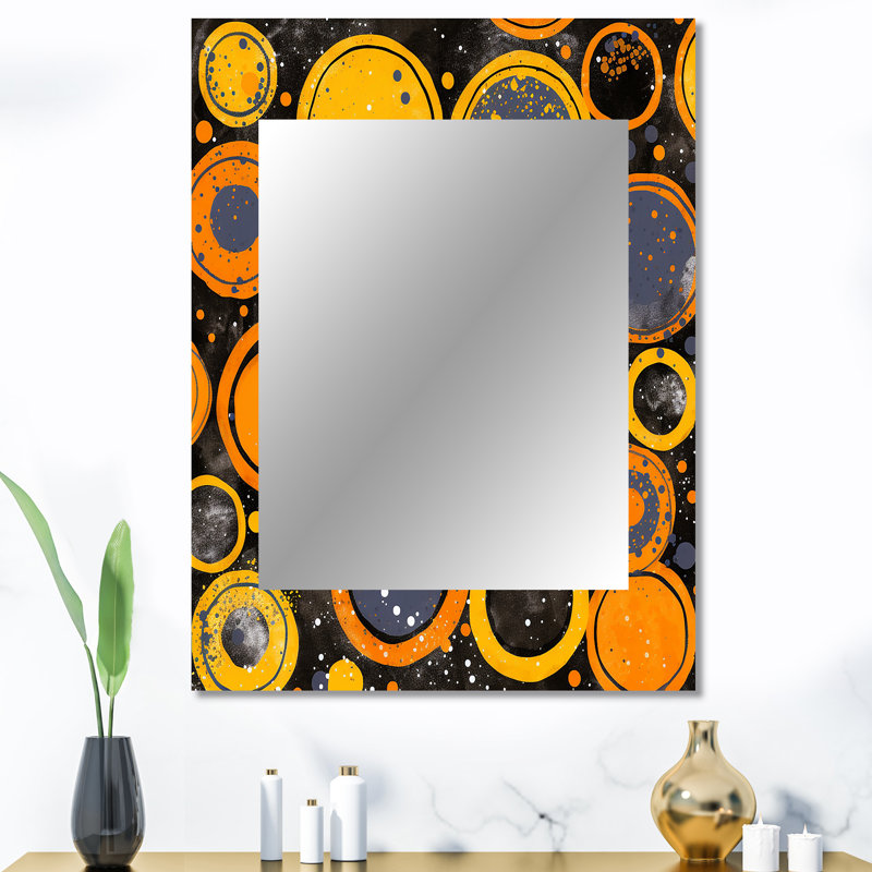 Circulaire Vintage Moons en orange jaune et gris - miroir décoratif moderne Mid-Century, miroir mural doré, impression sur métal