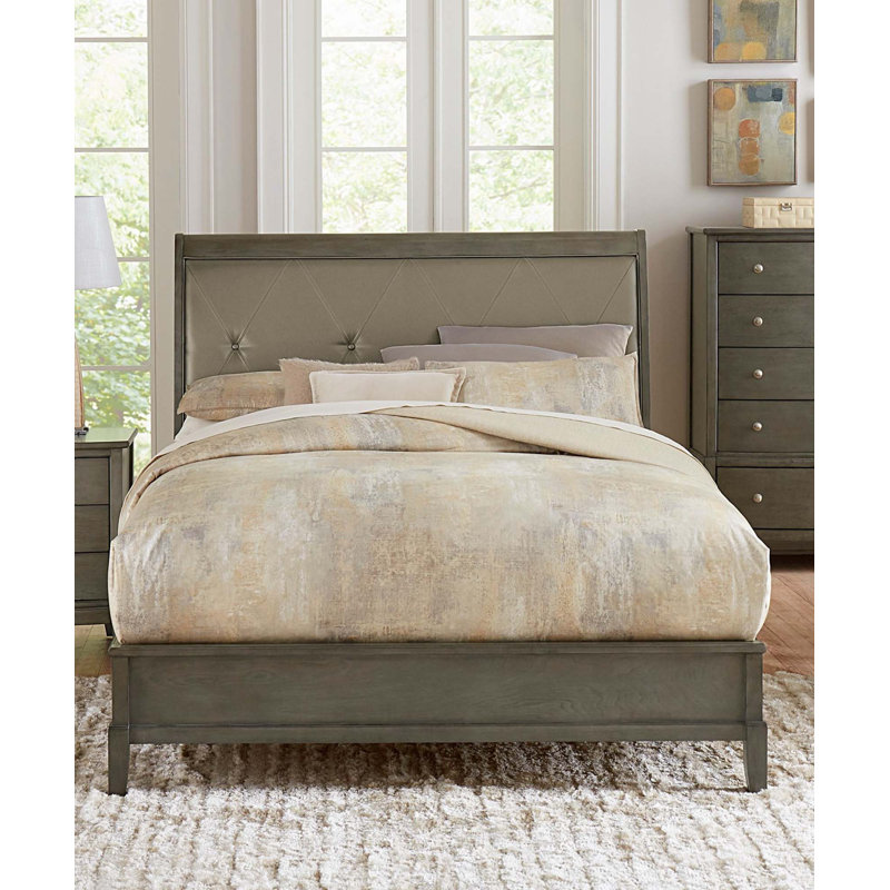 Tête de lit tapissier capitonnée en similicuir de style transitionnel à finition grise 1pc