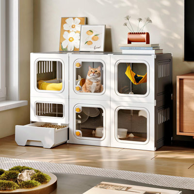 Cage pour chat avec bac à litière, cage intérieure semi-fermée pour 1-2 chats