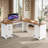 L Shaped Computer Desk with Power Outlets, Farmhouse Corner Desk with Drawers, L Shaped Executive Office Desk