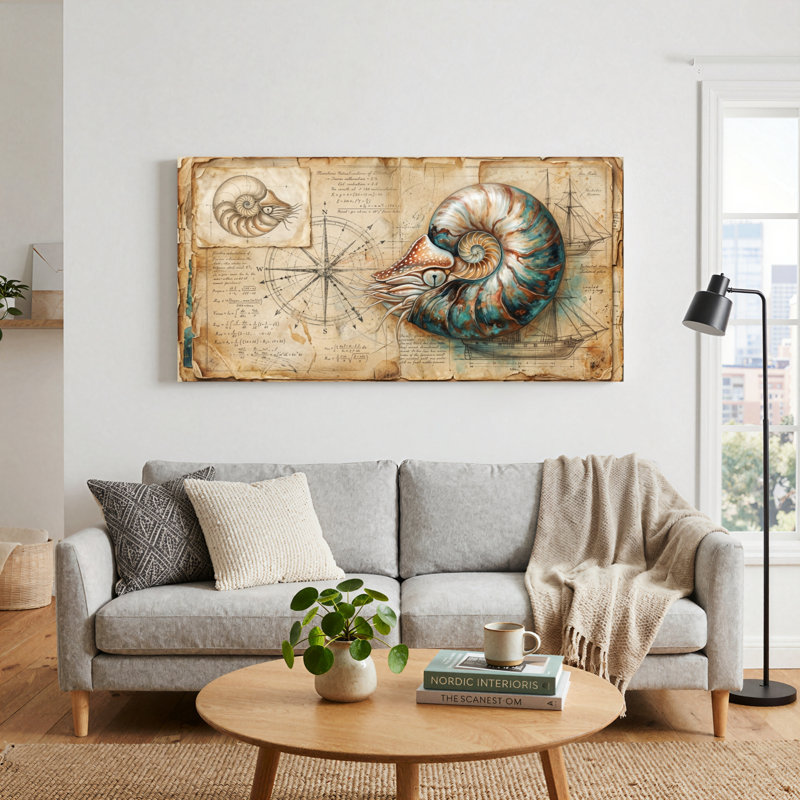 Nautilus carte, reproduction d'art sur toile, ensemble de 1, L 32 po x H 16 po, Toile tendue