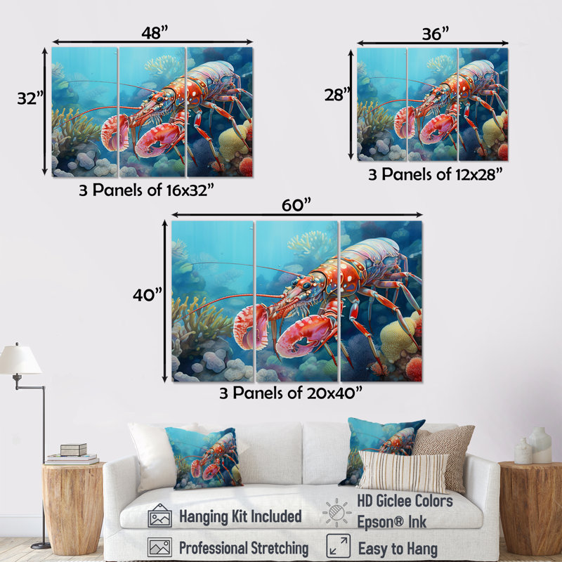 «Mantis Shrimp Dance - Coastal Coral Under Water», ensemble d'art sur toile, H 40 po x l 60 po