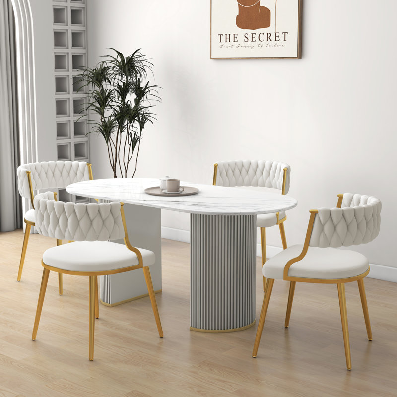Ginko Tufted Velvet Dining Chair, Ivory, 4