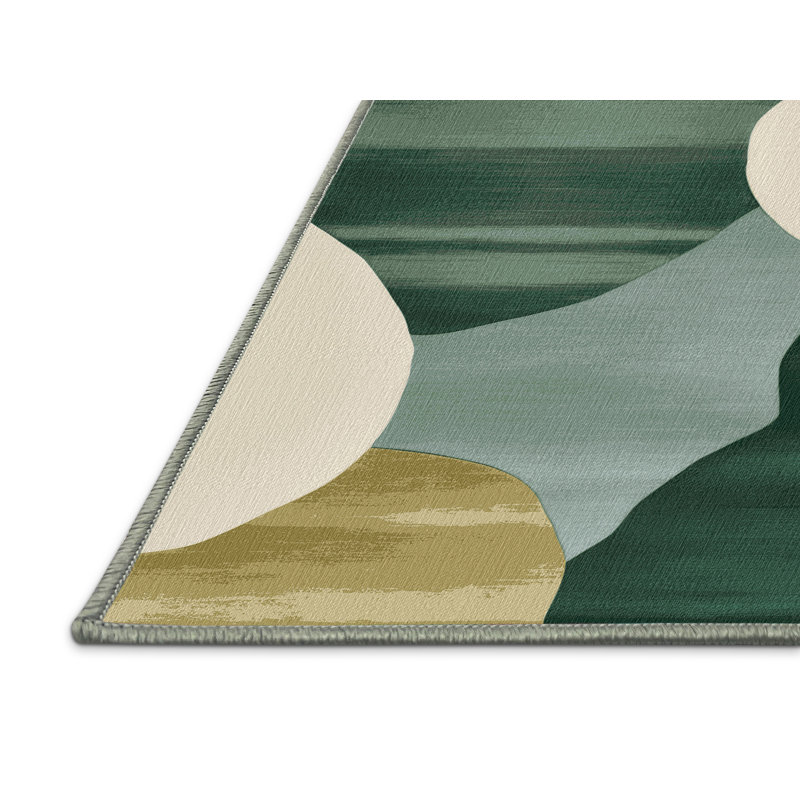 Tapis vert aquarelle lavable à la machine, Carré 3 pi