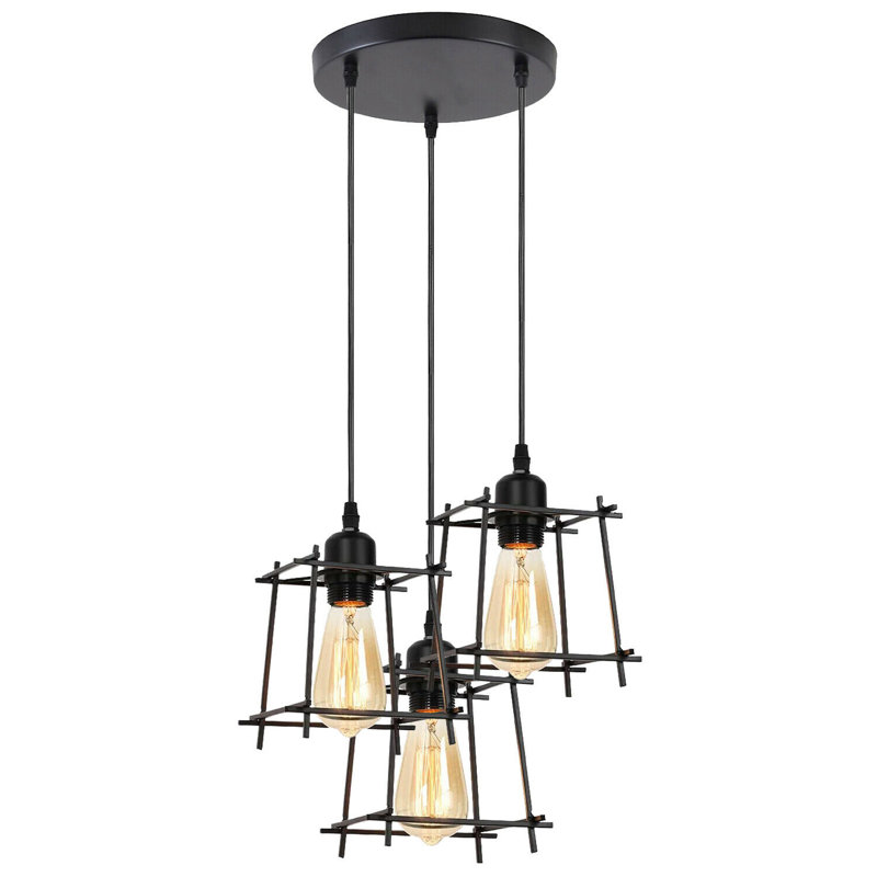 Barkley 3-Light Geometric Cluster Pendant – Industrial Hanging Light with PVC Accents by Borough Wharf