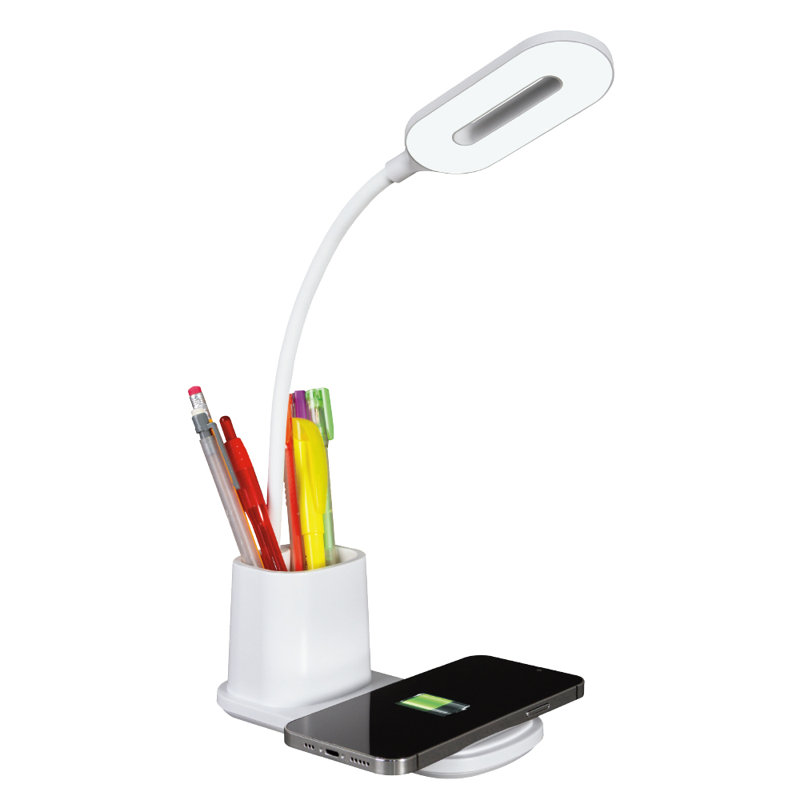 OttLite Organizer LED Desk Lamp Wireless Charging, 3 Colors, Dimmable, Flexible Neck, Storage Area