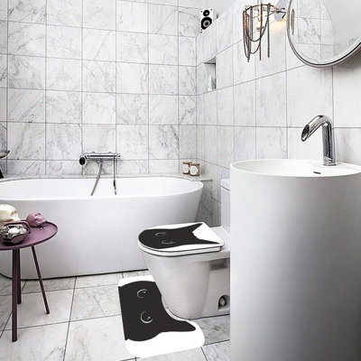 Ensemble de 2 tapis de toilette gris et noir avec silhouette de chat