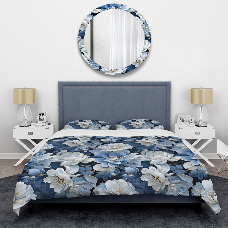 Ensemble de housse de couette Arctic Blue And White Botanical Pattern, Housse de couette pour très grand lit et 2 très