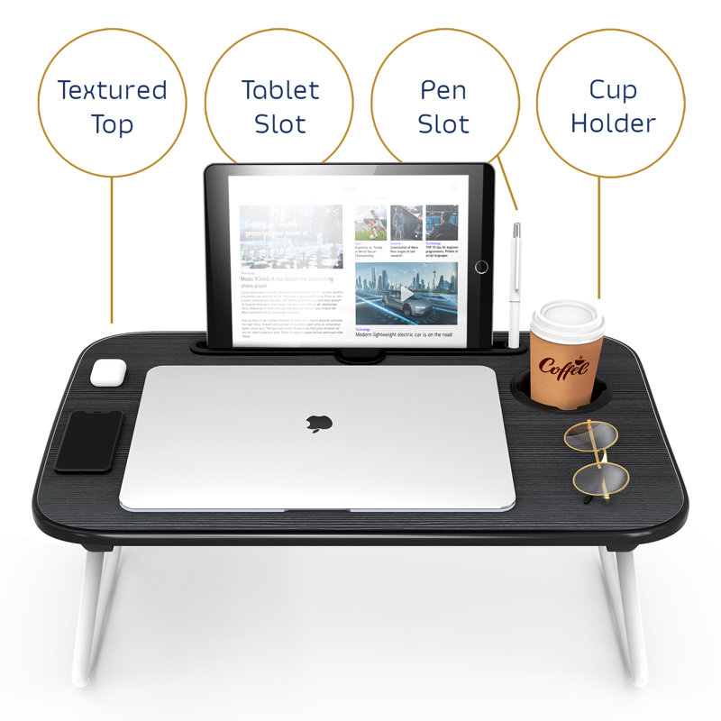 Black Foldable Wood Laptop Tray with White Legs