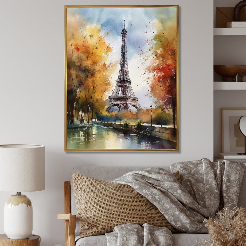 «Pastel Eiffel Tower In Paris III», reproduction d'art sur toile Paris, H 32 po x l 24 po x P 1 po, Cadre flottant doré