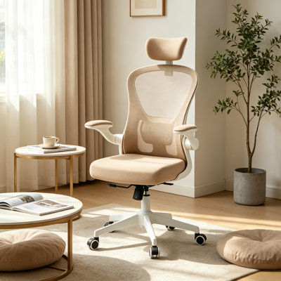 Ergonomic, breathable mesh office chair: features a headrest, lumbar support, and flip-up armrests