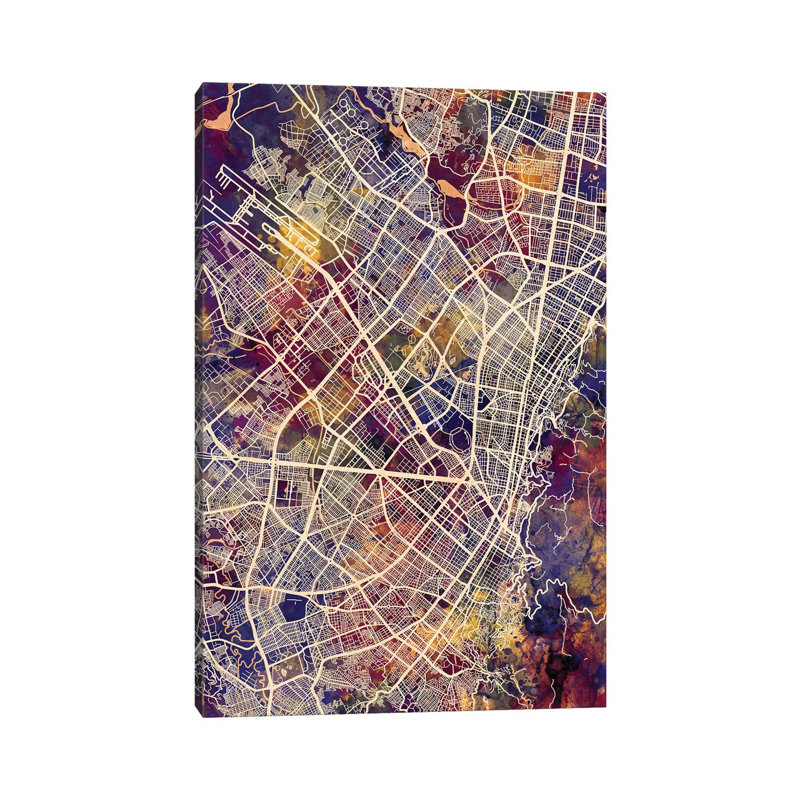 Bogota Colombia City Map II by Michael Tompsett - Wrapped Canvas Gallery-Wrapped Canvas Giclée, 20.32 cm H x 30.48 cm W
