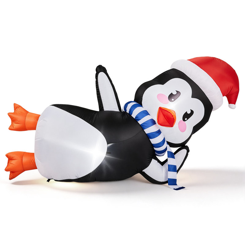 Décoration de Noël d'extérieur de Noël pingouin couché 7,5 pi avec 2 lumières DEL 190D 12 V 1250 mA
